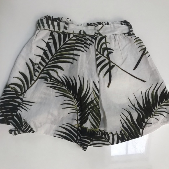 H&M WOMEN'S PALM PRINT PLEATED SHORTS LINEN WHITE 0 - Picture 3 of 5
